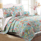 Cozy Line Home Fashions Light Pink Blue Flower Bloom Floral Garden Reversible Quilt Bedding Set, Coverlet Bedspread Lightweight for All Seasons (Carlotta, King - 6 Piece)