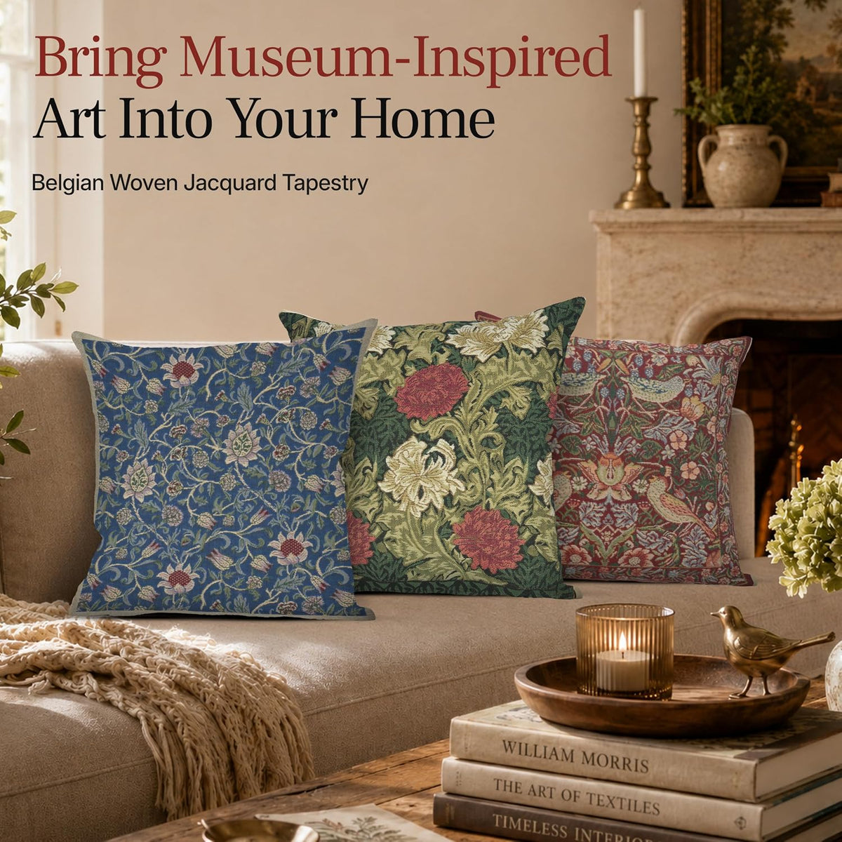 William Morris Chrysanthemum Multi Tapestry Throw Pillow Cover 16 x 16 in