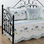 HESTIN 4Pcs Sky Blue Scallop Daybed Cover Set 75"x39" Petunia Embroidery