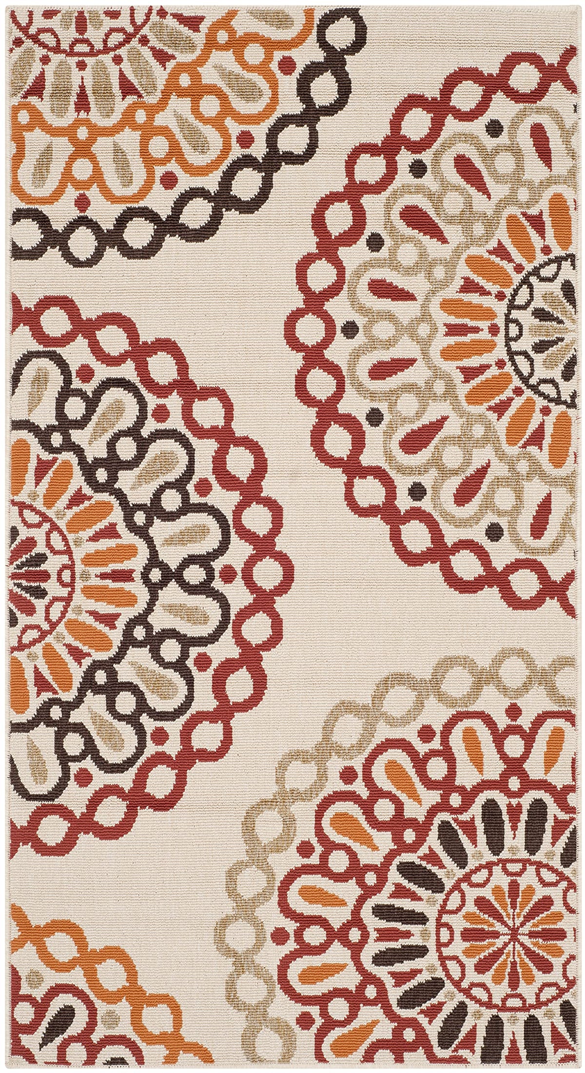 SAFAVIEH Washable Rug Outdoor Veranda Collection - 6'7" Round Cream & Terracotta, Non-Shedding & Easy to Clean, Ideal for Patio, Backyard, Mudroom (VER092-0715)