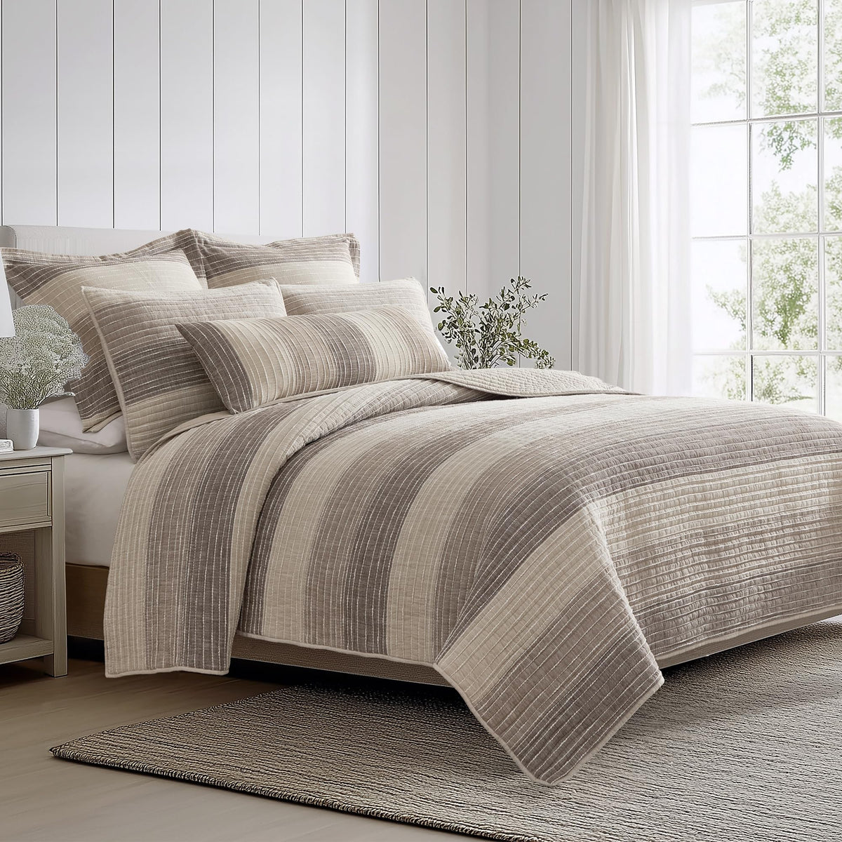Levtex Home Sand Stripes Blue Queen Duvet Cover Set (90x94in) with 2 Pillowcases (26x20in) - Woven Jacquard Stripe - Blue, Grey, White - Cotton Queen Size Duvet Cover Set - Soft, Pre-Washed