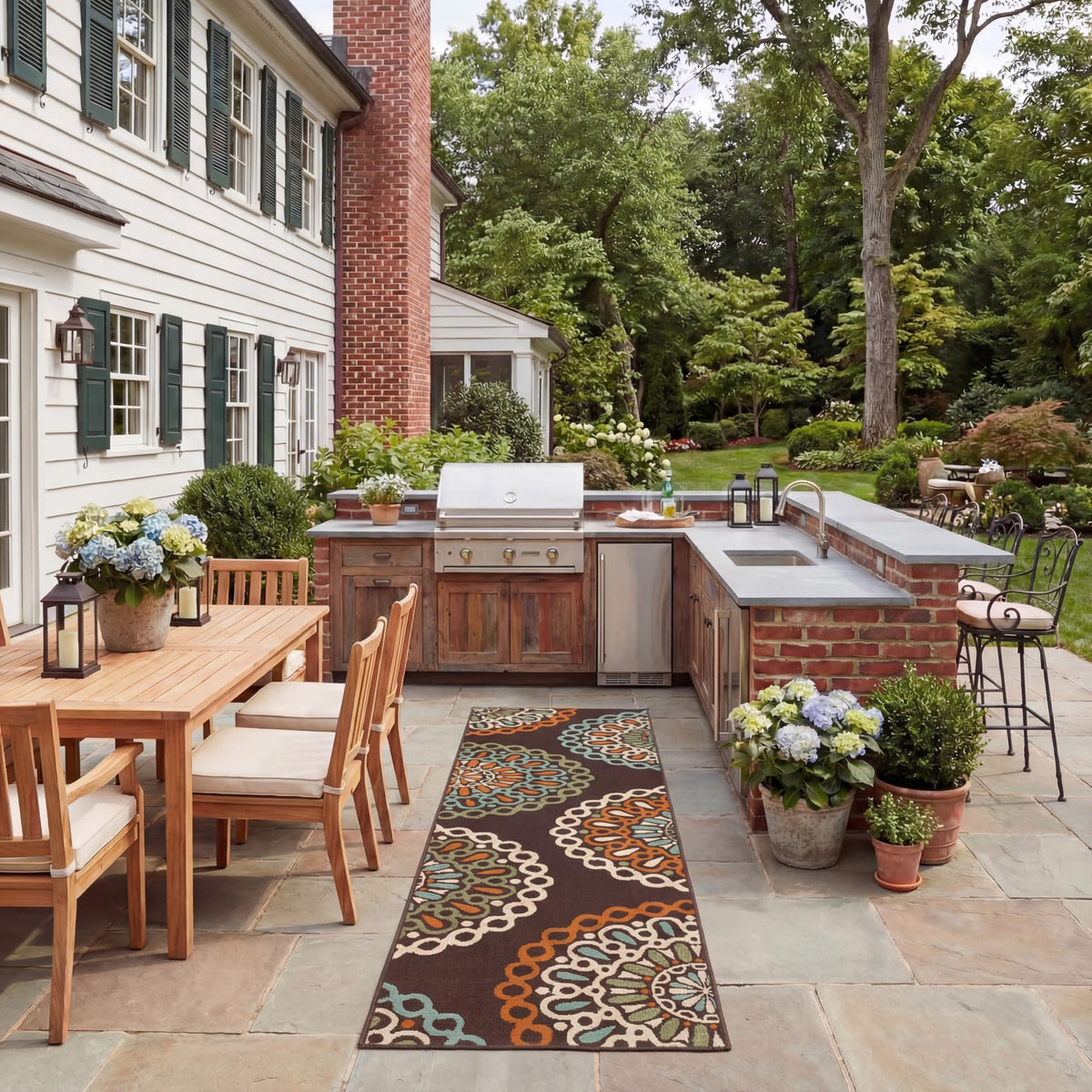 SAFAVIEH Washable Rug Outdoor Veranda Collection - 5'3" x 7'7", Chocolate & Terracotta, Non-Shedding & Easy to Clean, Ideal for Patio, Backyard, Mudroom (VER092-0725)