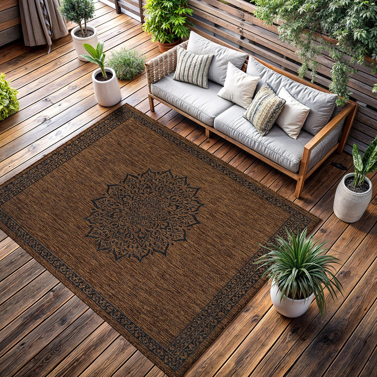CAMILSON Outdoor Rug 6x9, Modern Outside Rugs for Patios Porches Waterproof Durable Washable Non-Shedding, Easy-to-Clean Indoor Outdoor Area Carpet (6 x 9, Bordered - Blue/White)