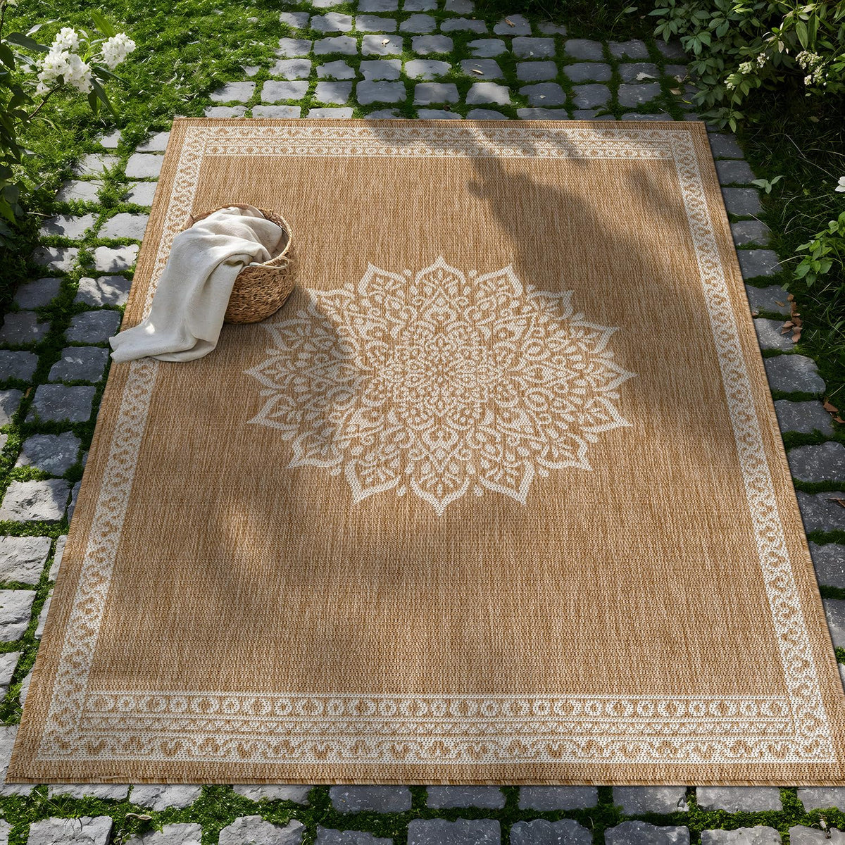CAMILSON Outdoor Rug 6x9, Modern Outside Rugs for Patios Porches Waterproof Durable Washable Non-Shedding, Easy-to-Clean Indoor Outdoor Area Carpet (6 x 9, Bordered - Blue/White)