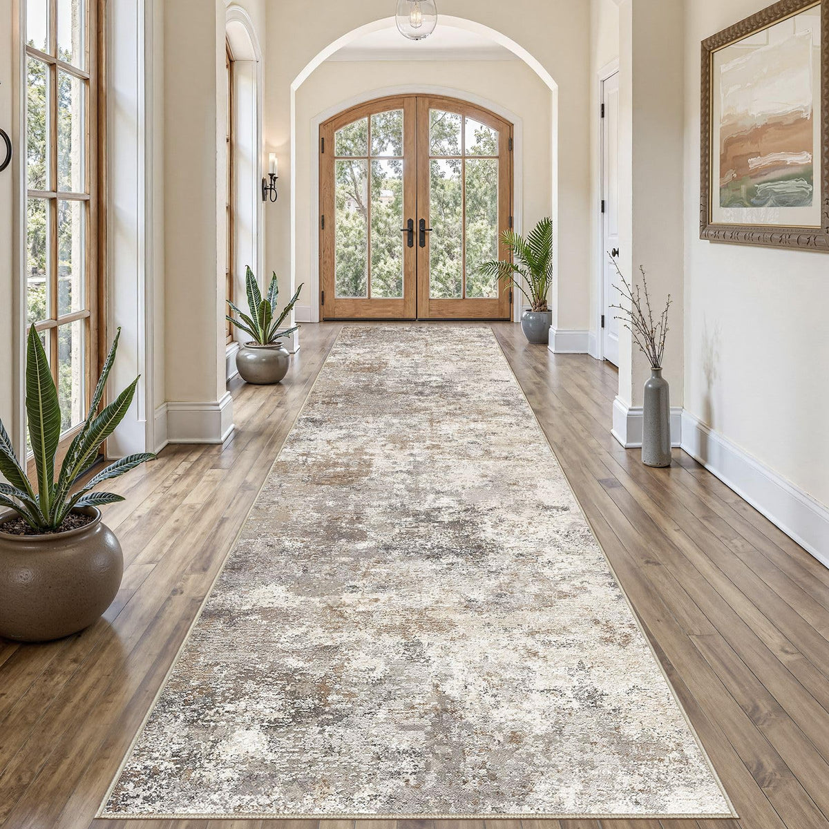UERMEI 9x12 Area Rug Living Room Rugs - Washable Neutral Modern Abstract Soft Thin Large Rug Indoor Floor No Slip Rug Carpet for Bedroom Under Dining Table Home Office Decor - Brown Grey