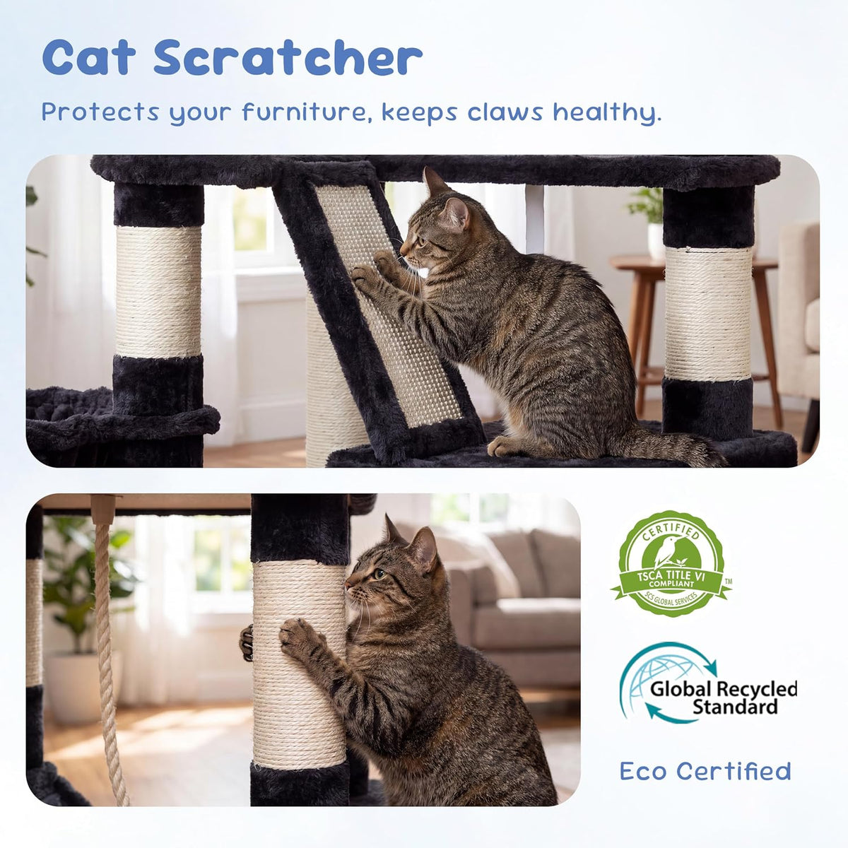 Heybly Cat Tree, 68 inch Multi-Level Cat Tower for Indoor Cats HCT025G