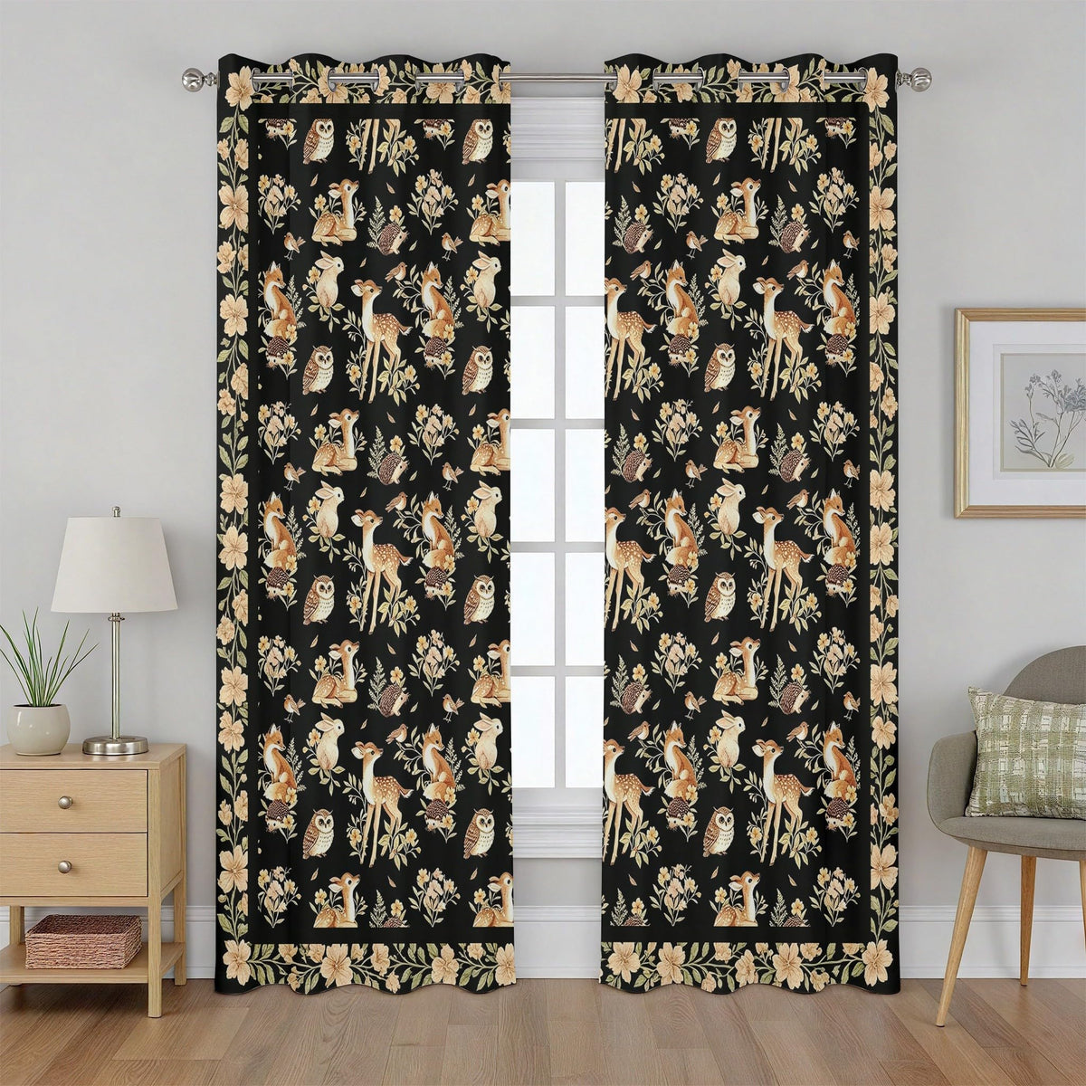 Forest Deer Curtains, Jungle Safari Animal Curtains 84 Inch Length
