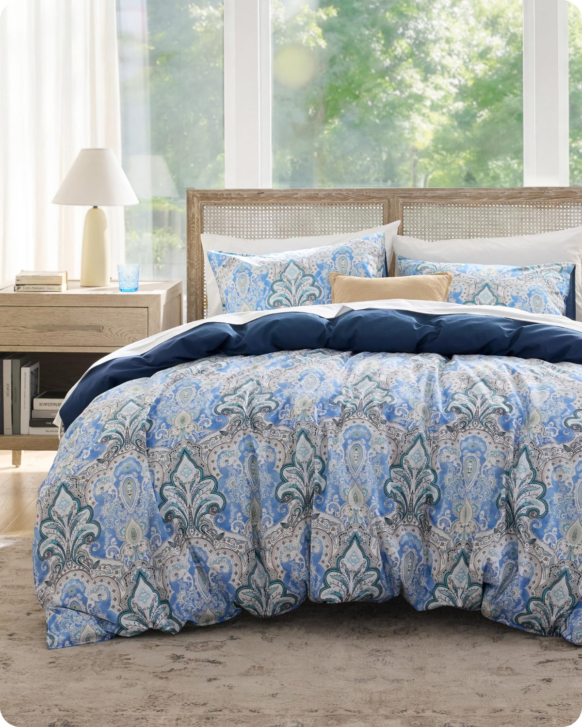 Bedsure PureWoven 100% Cotton Floral Duvet Cover Set, King, Light Blue