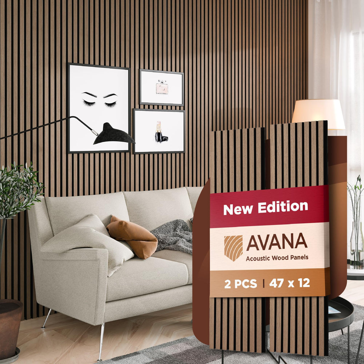 Avana Acoustic Wood Wall Panels – 93.2x11.25 Inch Panels – Fits 94x12 Layout – Rustic Walnut Acoustic Panels 4 PCs –Wall Panels For Interior Wall Decor For Homes, Offices – Durable Wood Panel For Wall
