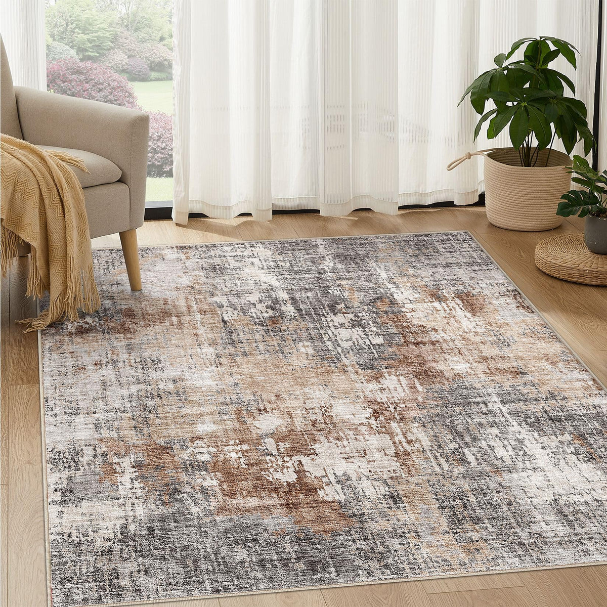 DMOYEST Area Rug Living Room Rugs 9x12 Washable Abstract Grey Carpet