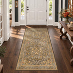 Floral Dark Green Washable Area Rugs 8x10, Vintage Living Room Rug