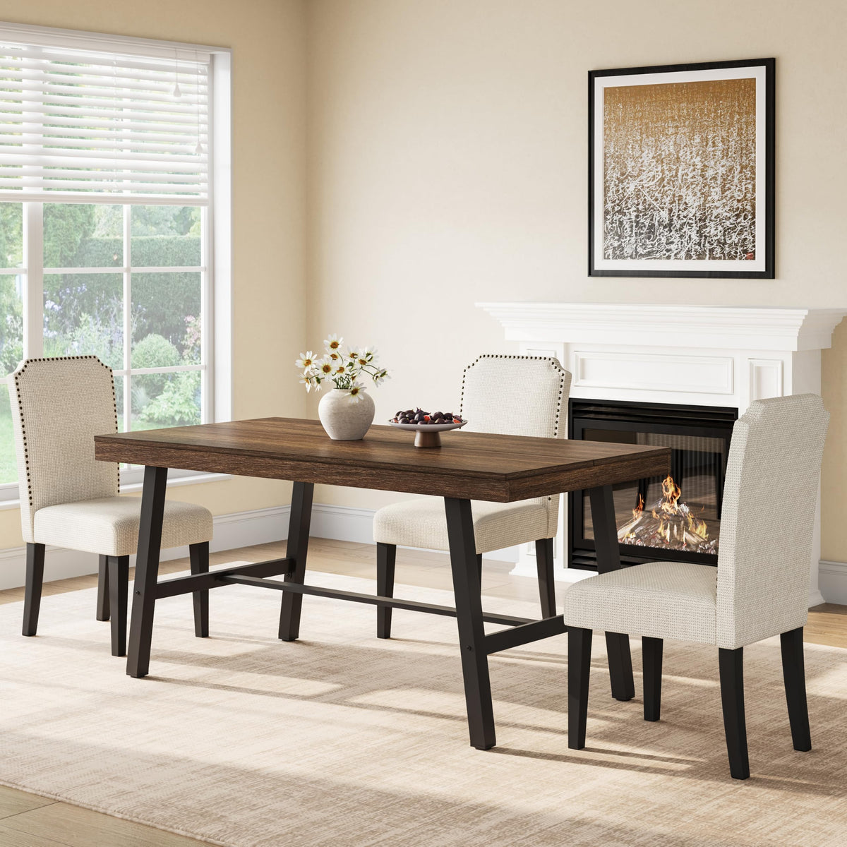 GarveeHome Industrial Dining Table for 6-8 People, 70.87" Long Large Kitchen Table with Sturdy Metal Frame, Rectangular Counter for Dinner, Kitchen, Dining Room (Grey, 71" Non-extendable)
