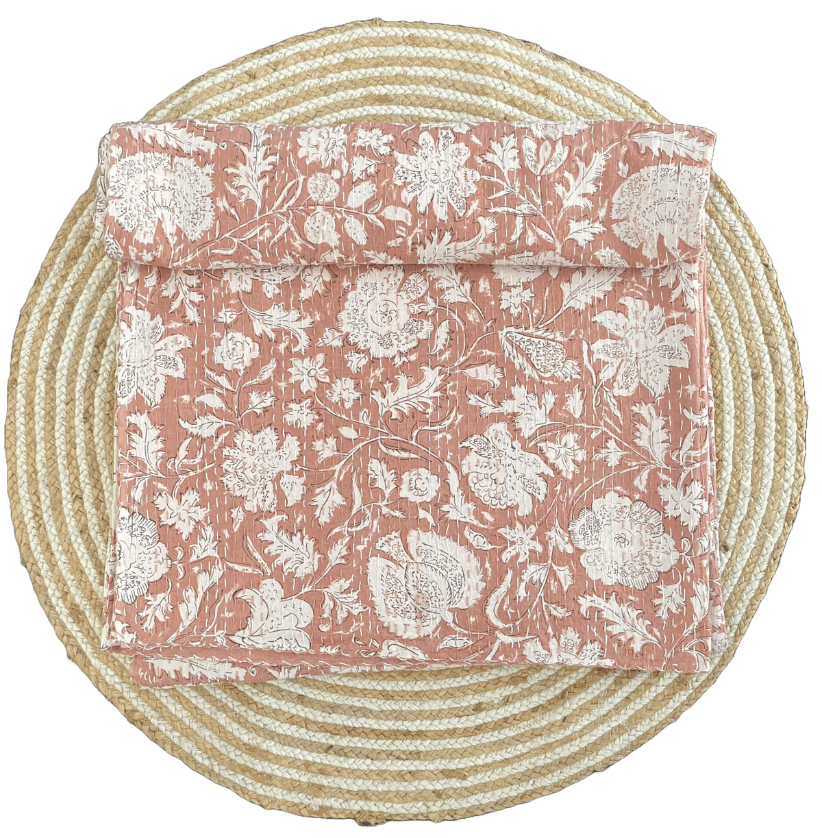 Indian Handblock Kantha Floral Printed Handmade Quilted Blanket Vintage Home Decorative KanthaThrow Blanket Kantha Bedcover Queen/King/CaliforiniaKing (Green, California King(108X108) inches)
