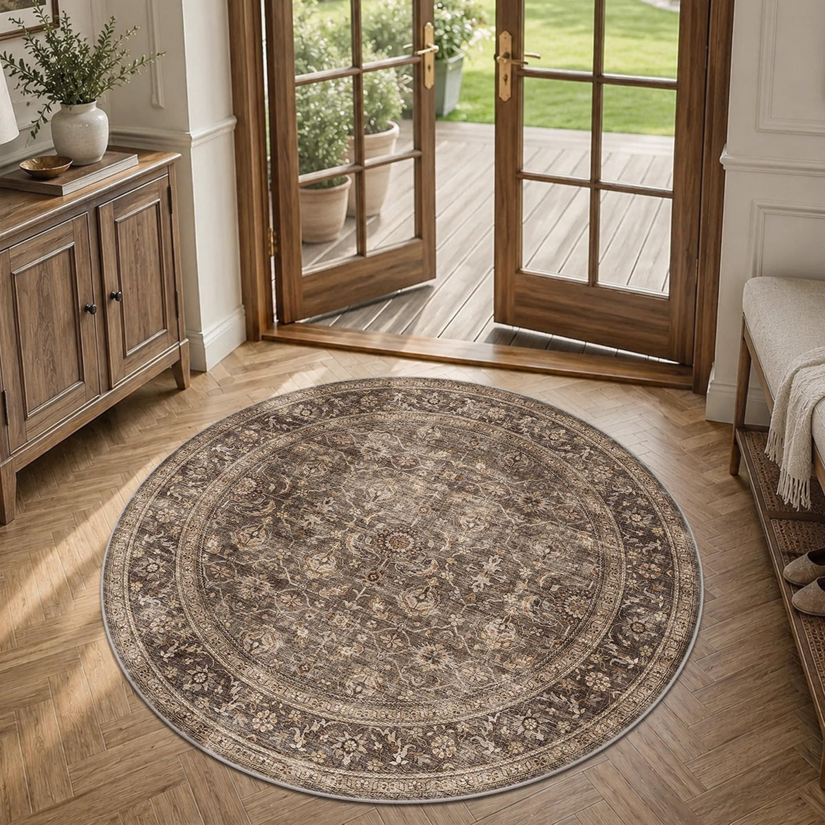 JOOJA 8x10 Dark Brown Vintage Soft Low Pile Non Slip Boho Washable Area Rug