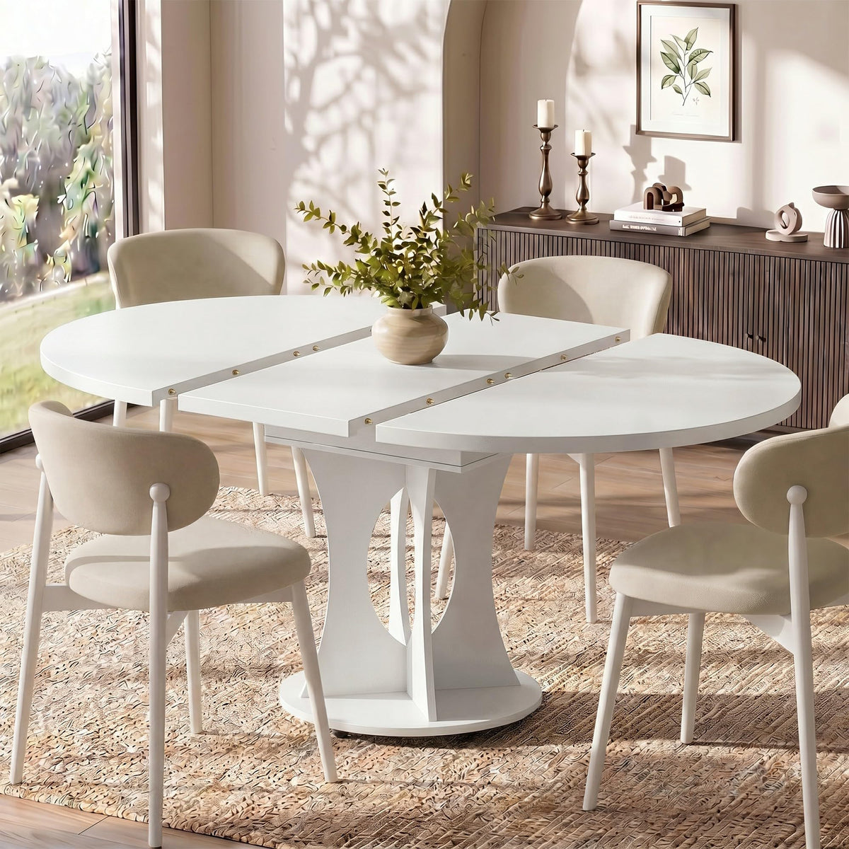 Einhomn 47.2-inch Round Dining Table, Kitchen Table for 4-6, Farmhouse Circle Dining Room Table, Space Saving Wood Kitchen & Dining Room Furniture, Oak