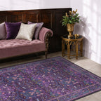 Floral Dark Green Washable Area Rugs 8x10, Vintage Living Room Rug