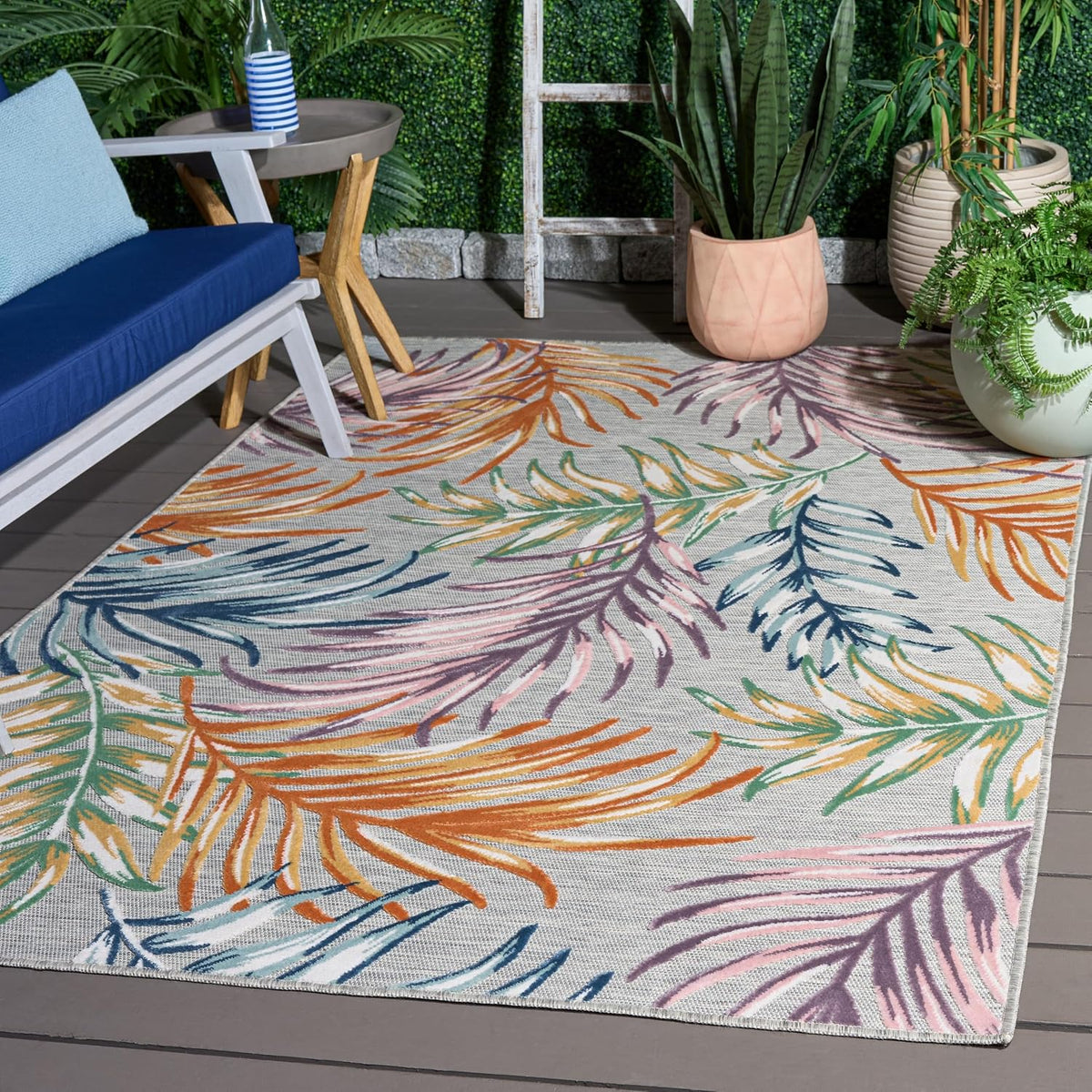 SAFAVIEH Washable Rug Outdoor Cabana Collection - 8' x 10', Brown & Blue, Non-Shedding & Easy to Clean, Ideal for Patio, Backyard, Mudroom (CBN458T)