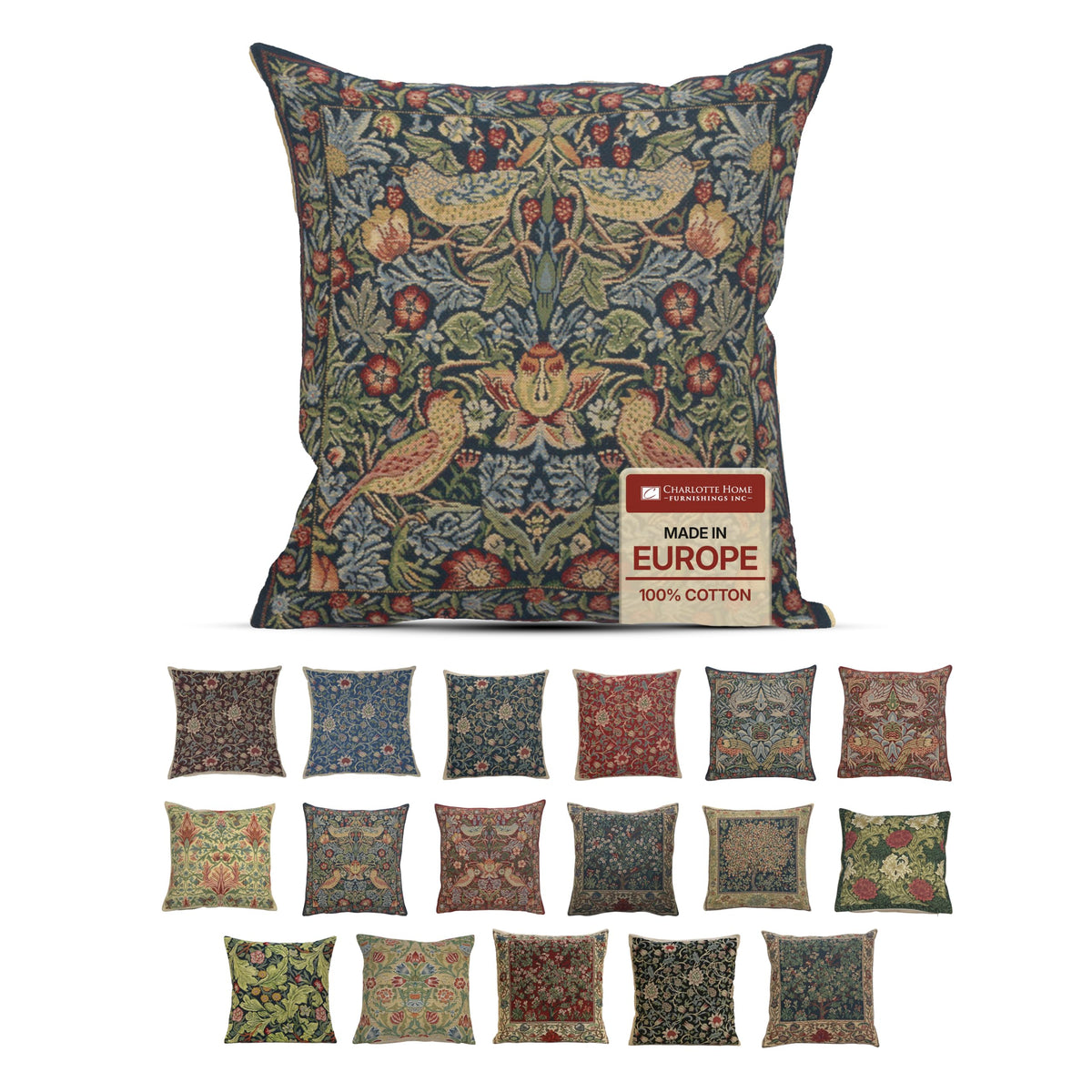 William Morris Chrysanthemum Multi Tapestry Throw Pillow Cover 16 x 16 in