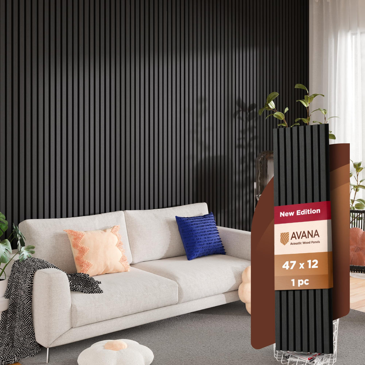 Avana Acoustic Wood Wall Panels – 93.2x11.25 Inch Panels – Fits 94x12 Layout – Rustic Walnut Acoustic Panels 4 PCs –Wall Panels For Interior Wall Decor For Homes, Offices – Durable Wood Panel For Wall