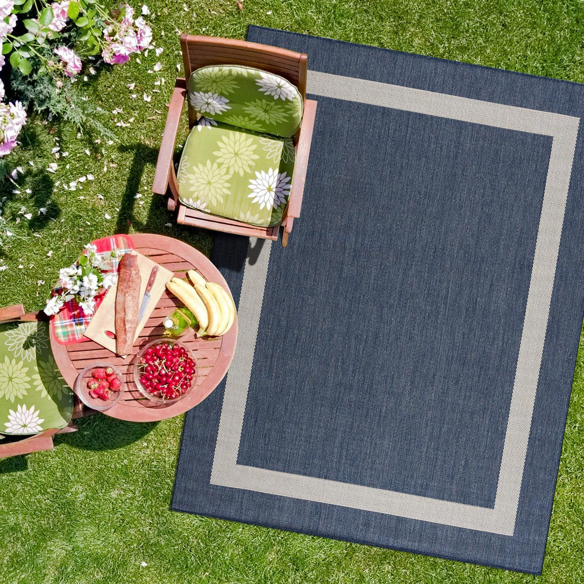 CAMILSON Outdoor Rug 6x9, Modern Outside Rugs for Patios Porches Waterproof Durable Washable Non-Shedding, Easy-to-Clean Indoor Outdoor Area Carpet (6 x 9, Bordered - Blue/White)