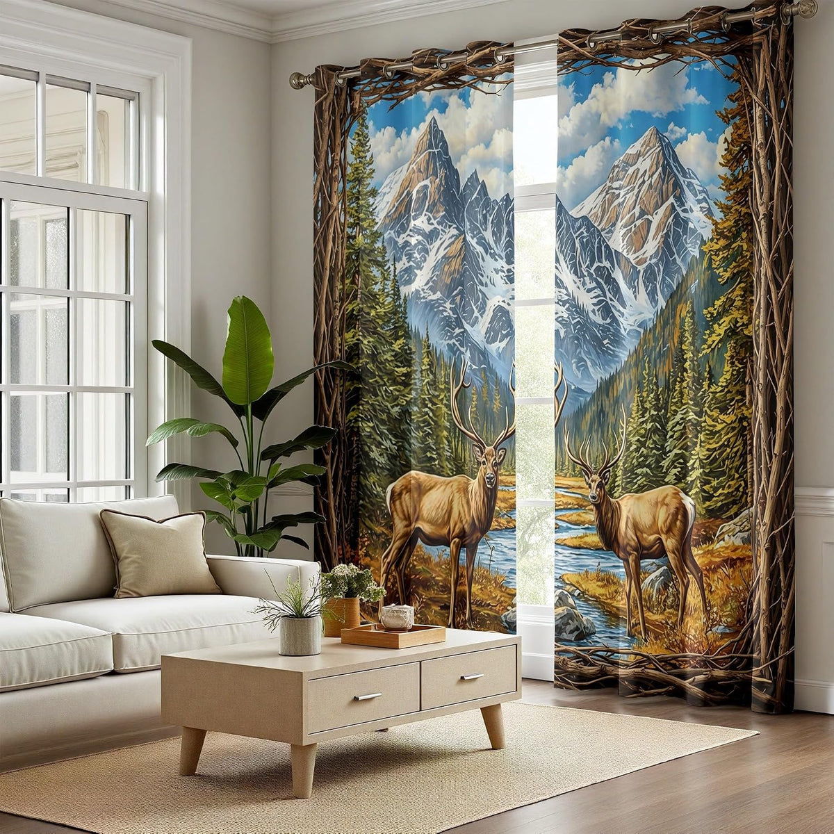 Forest Deer Blackout Curtain, Jungle Safari Animal Curtains 84 Inches Long