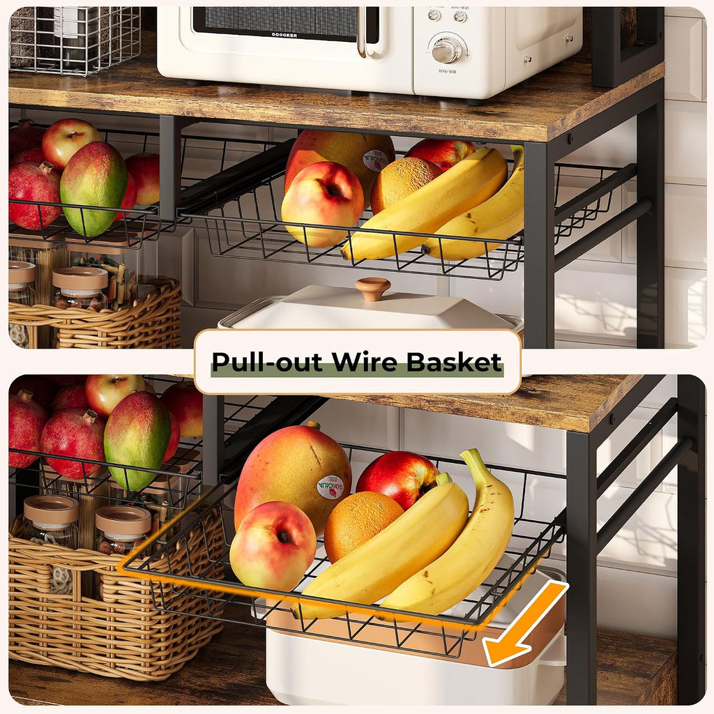 IRONCK Corner Bakers Rack with Outlet, 6-Tier Coffee Bar Cabinet 40.9"