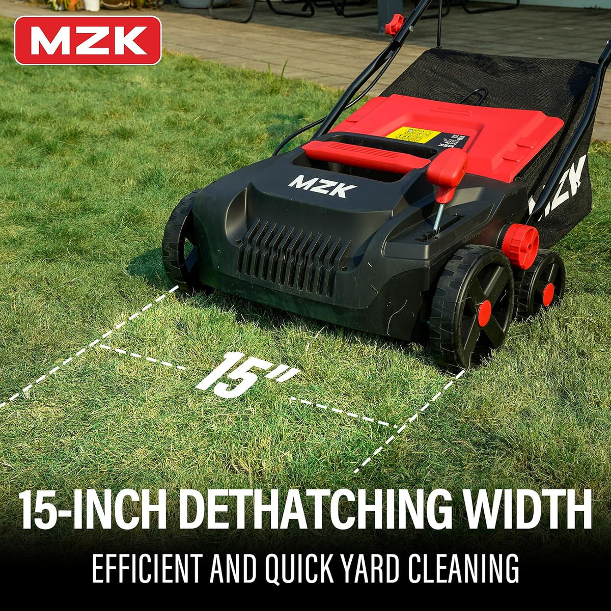 MZK Lawn Dethatcher Electric Scarifier with Bag,15In(RED)
