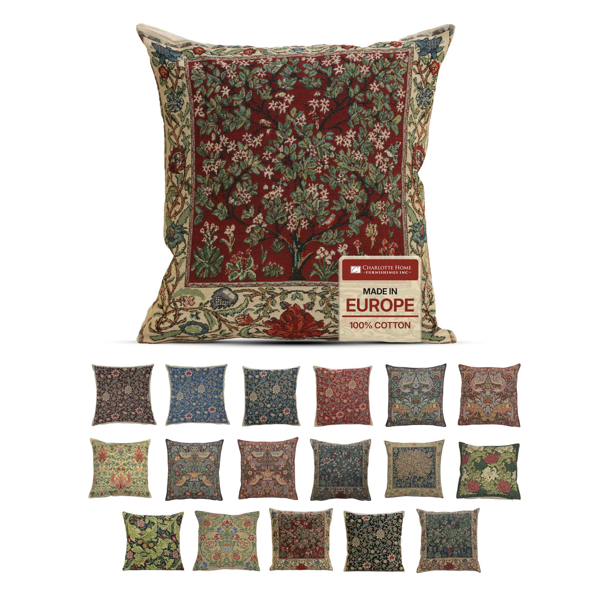 William Morris Chrysanthemum Multi Tapestry Throw Pillow Cover 16 x 16 in