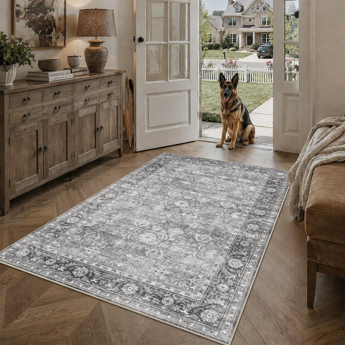 JOOJA 8x10 Dark Brown Vintage Soft Low Pile Non Slip Boho Washable Area Rug