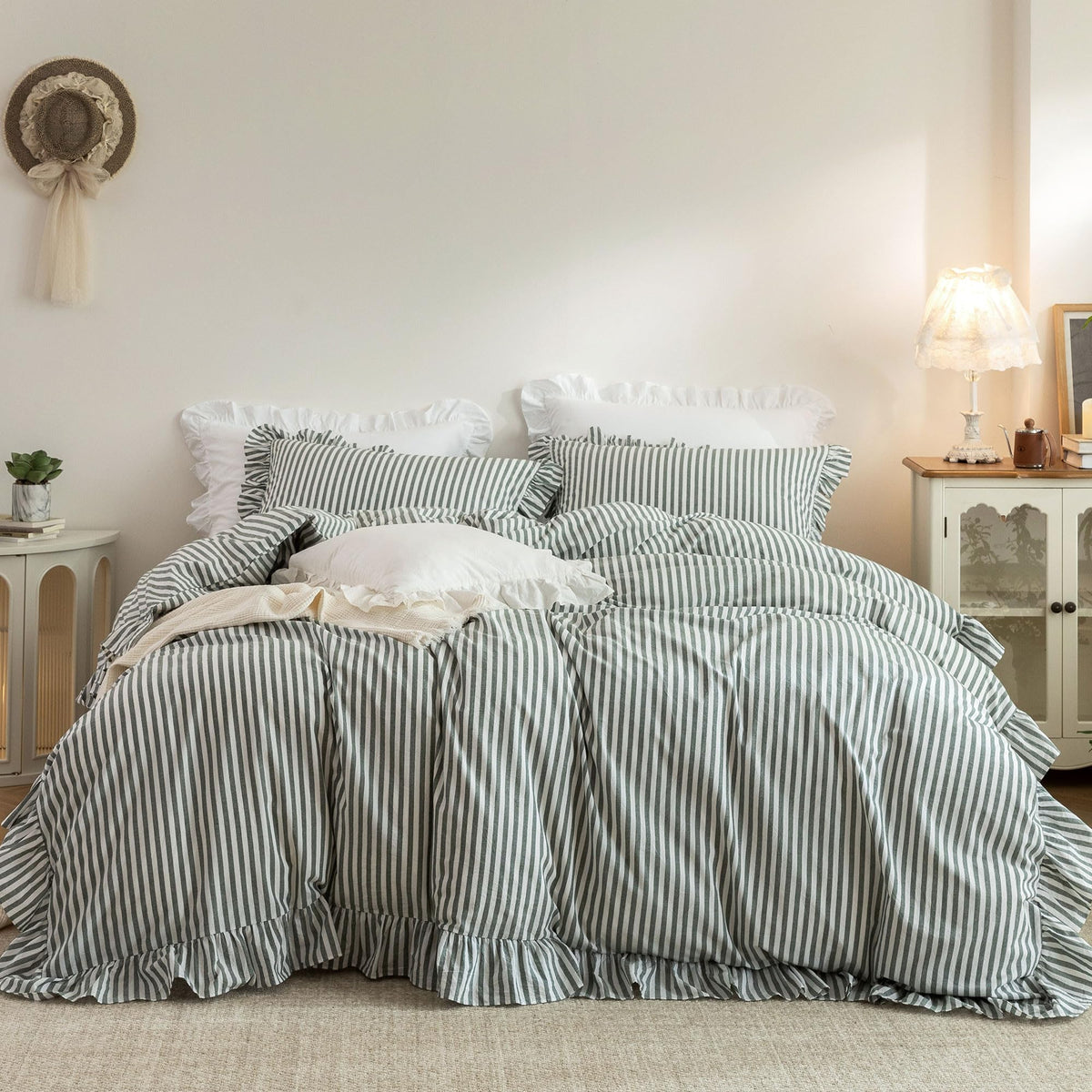 Duvet Cover Set Washed Cotton Embroidered Hem King 3‑Pcs