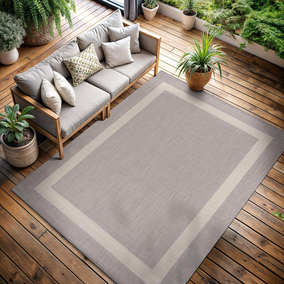 CAMILSON Outdoor Rug 6x9, Modern Outside Rugs for Patios Porches Waterproof Durable Washable Non-Shedding, Easy-to-Clean Indoor Outdoor Area Carpet (6 x 9, Bordered - Blue/White)