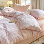 Plaid Duvet Cover Set Washed Cotton,Queen(90"x90"),Multicolor Gingham