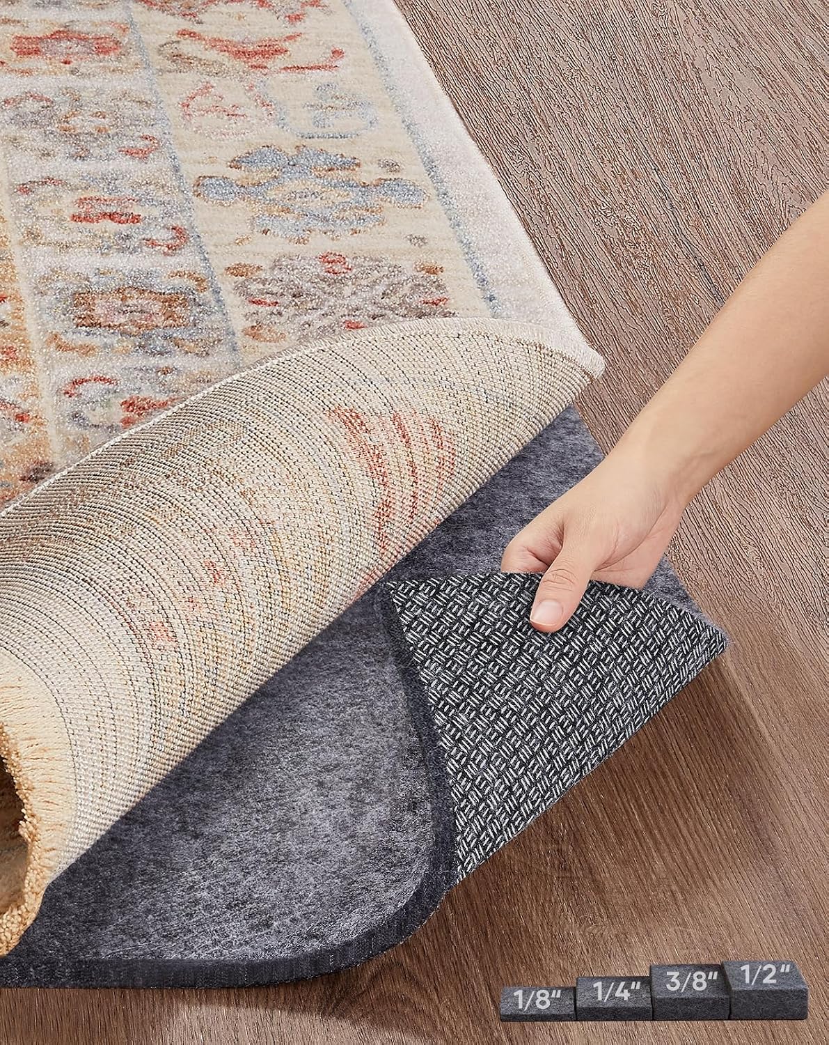 Veken Non Slip Cushioned Rug Pad Gripper, Felt and Silicone Backing, 9 x 12 Ft, 1/4 inch Thick Carpet Liner Protector Mat for Area Rugs and Hardwood Floors, with Over 99 Pcs Anti-Slip Strips Pattern