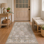 Floral Dark Green Washable Area Rugs 8x10, Vintage Living Room Rug