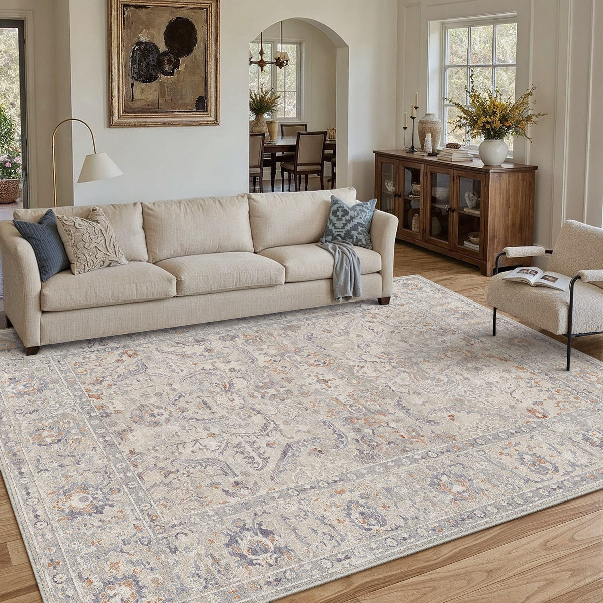 HUGEAR 8x10 Beige Neutral Area Rugs Washable Rug Carpet