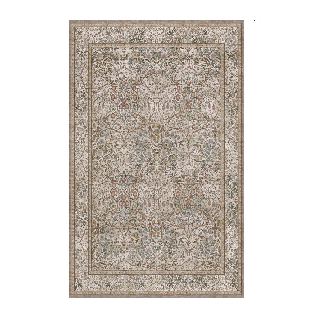 Floral Dark Green Washable Area Rugs 8x10, Vintage Living Room Rug