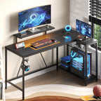Bestier 42-Inch Pink L-Shaped Gaming Desk with Charging & LED