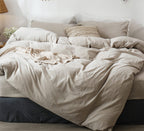 MooMee Duvet Cover Set 100% Washed Cotton Linen Like King