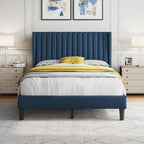Yaheetech Queen Bed Frame with Headboard, Ivory Channel-Tufted Platform