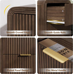 Decofy 23'' Wide Fluted Nightstand Set of 2 with Charging Station, Walnut