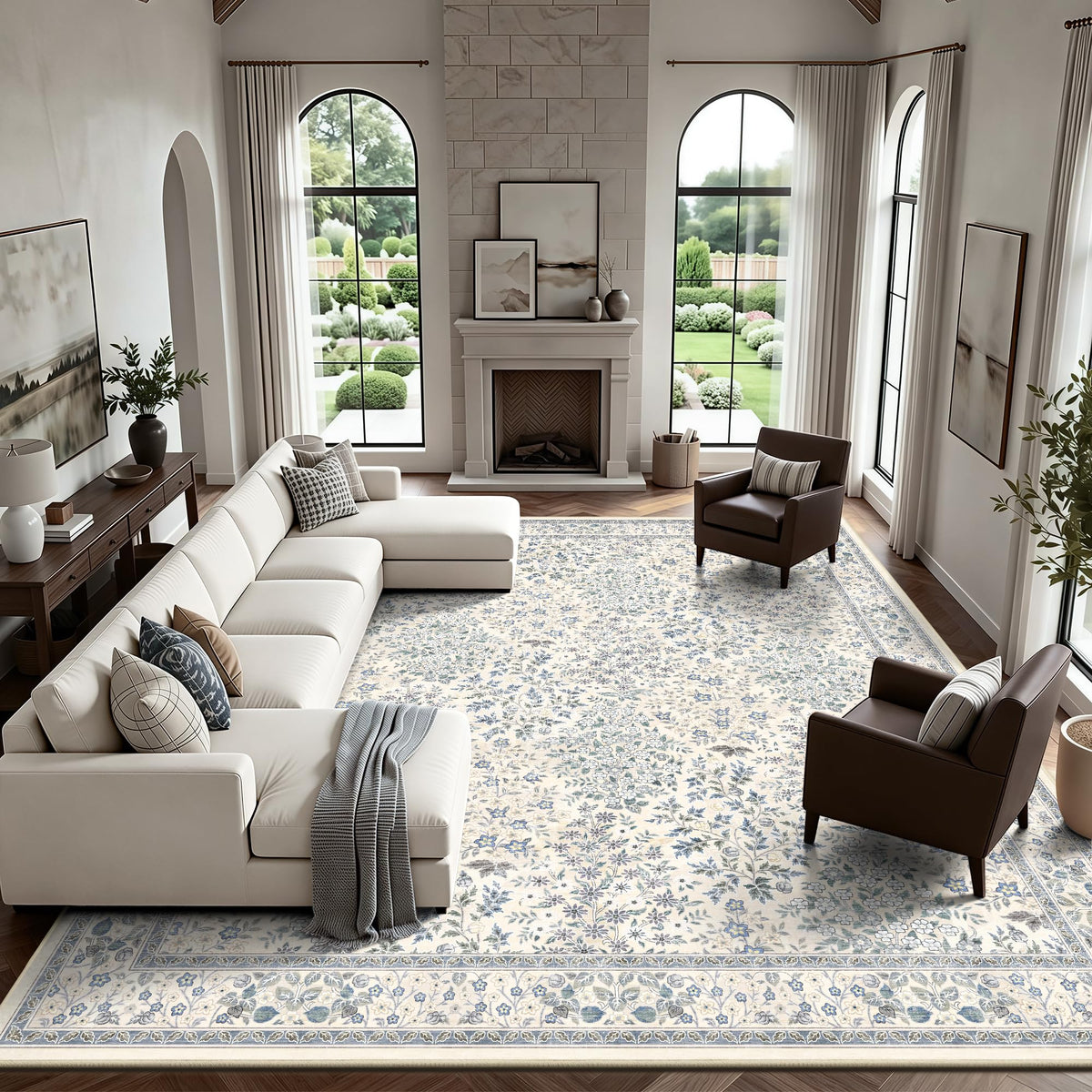 8x10 Area Rugs, Machine Washable Low Pile Floral Rugs for Living Room, Bedroom, Large Boho Area Rug with Non-Slip Backing for Dining Room(Pink Floral)