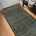 Floral Dark Green Washable Area Rugs 8x10, Vintage Living Room Rug
