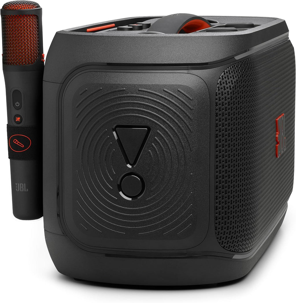 JBL PartyBox On-The-Go 2 - Portable Party Speaker with one Wireless Digital mic, Handle and a Strap, Dynamic Light, Up to 15 Hours Playtime, Splash Proof & Auracast (Black) (Renewed)