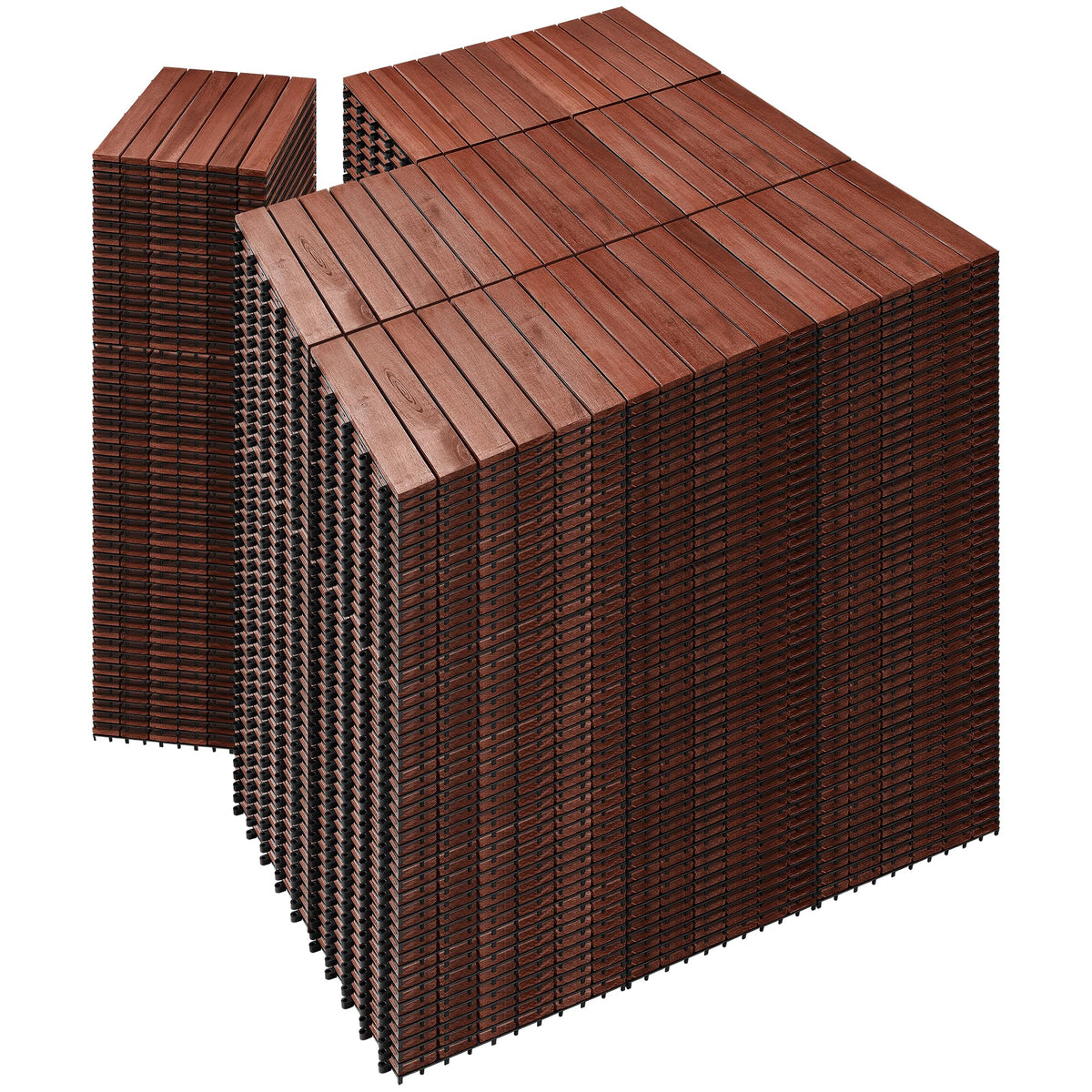 PrimeZone 54 PCS Solid Acacia Wood Interlocking Deck Tiles Outdoor, Brown