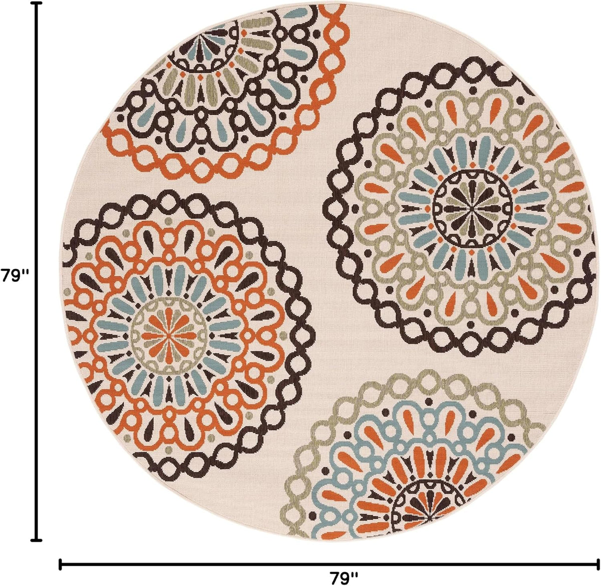 SAFAVIEH Washable Rug Outdoor Veranda Collection - 6'7" Round Cream & Terracotta, Non-Shedding & Easy to Clean, Ideal for Patio, Backyard, Mudroom (VER092-0715)