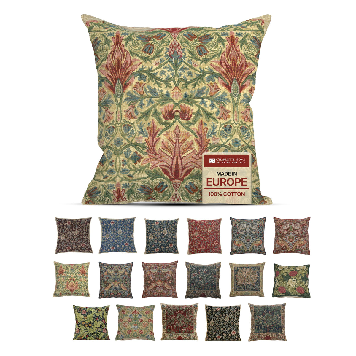 William Morris Chrysanthemum Multi Tapestry Throw Pillow Cover 16 x 16 in