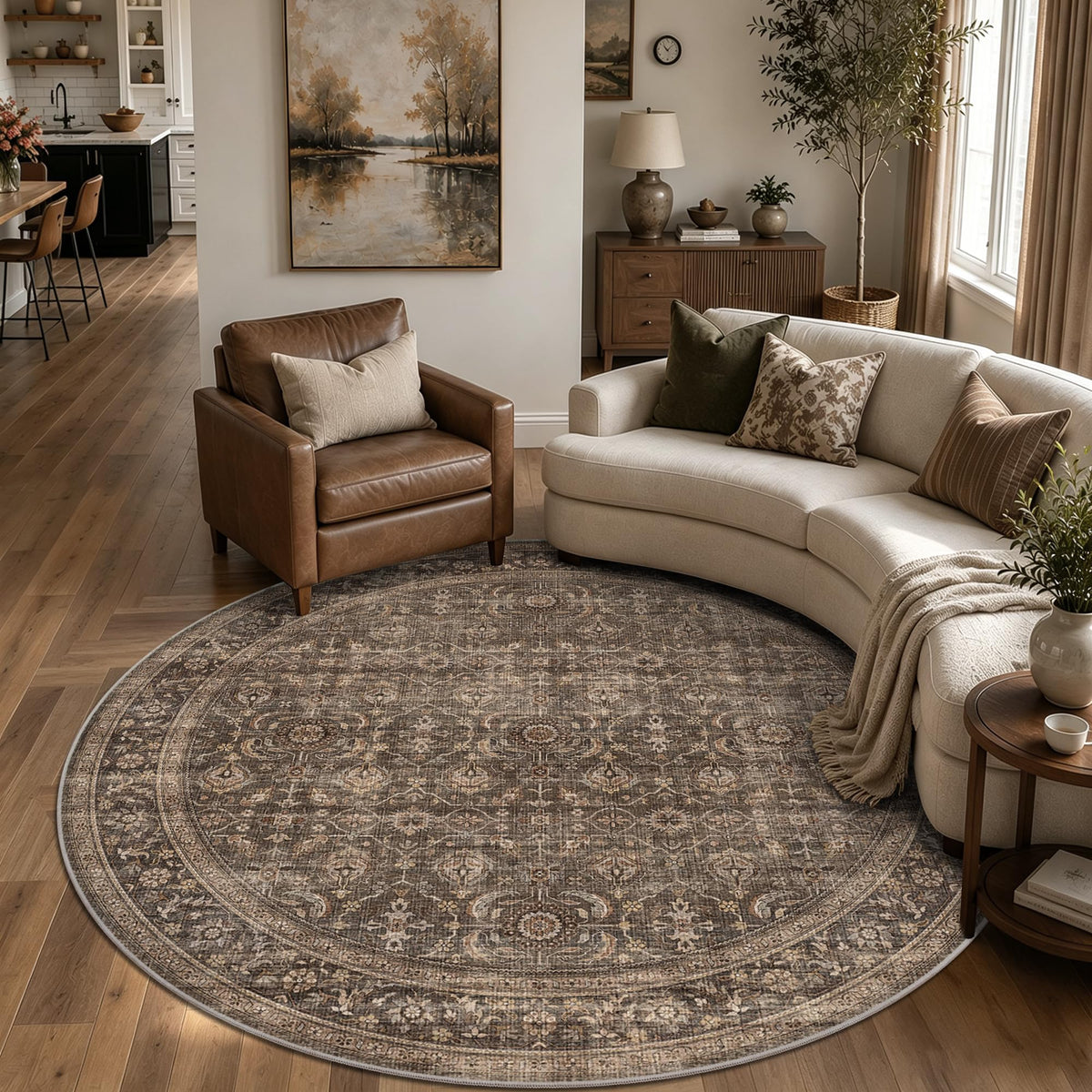 JOOJA 8x10 Dark Brown Vintage Soft Low Pile Non Slip Boho Washable Area Rug