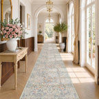 Floral Dark Green Washable Area Rugs 8x10, Vintage Living Room Rug