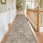 Floral Dark Green Washable Area Rugs 8x10, Vintage Living Room Rug
