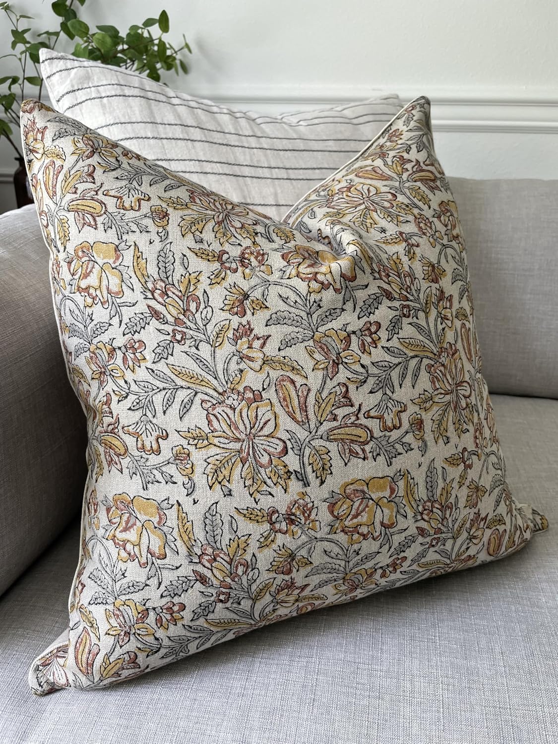 Canyon Theory Studio Hand Block Print Pure Linen 20x20 Inch Throw Pillow Cover: Indoor Outdoor Handmade Vintage Cushion Cover (Keaton)